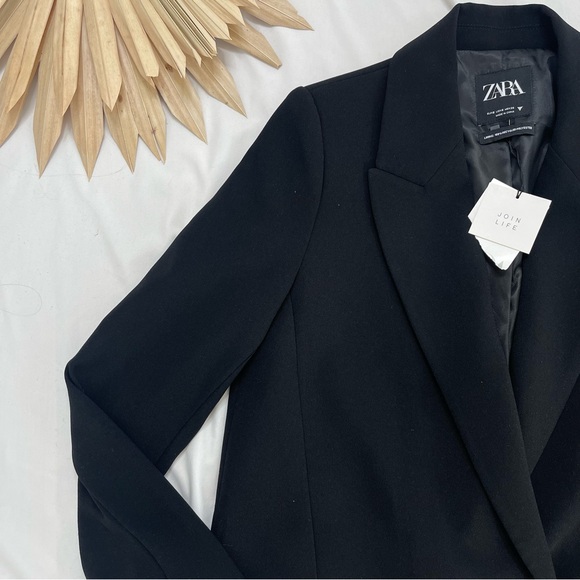 Zara Oversized Flowy Black Double Breasted Boyfriend Button Blazer Jacket Small - Picture 3 of 6